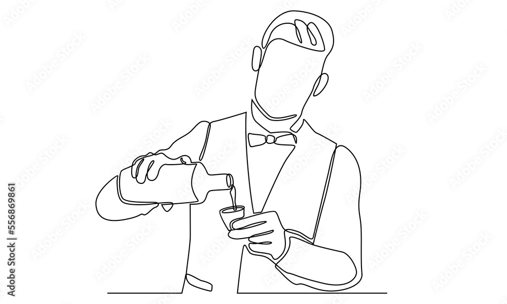 continuous line of bartender makes a cocktail