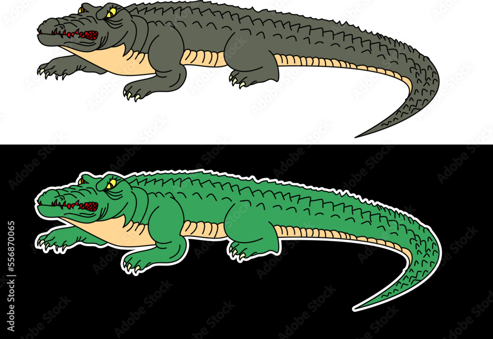 Fototapeta premium Drawing crocodile vector set.Sticker crocodile isolate on white background.