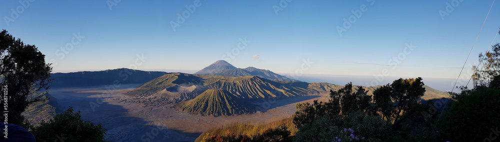 Panoramic view of Mount Bromo landscape and its surrounding