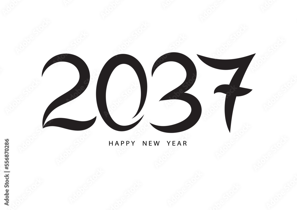 2037 happy new year black color vector, 2037 number design, 2037 year vector illustration, Black