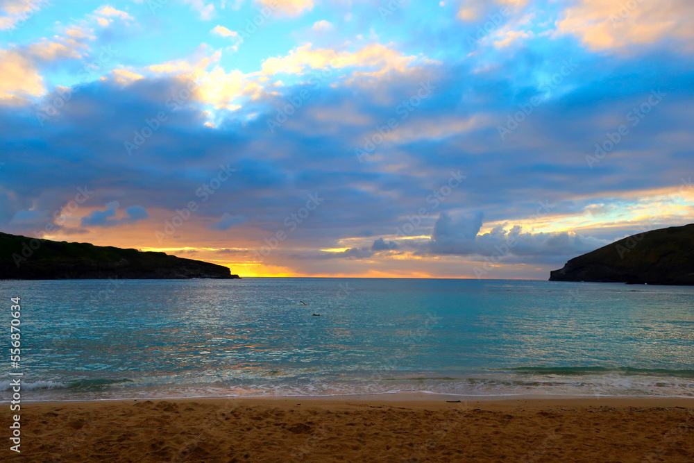 serene sunrise on the beach in Hawaii