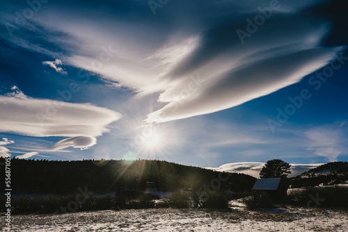 Dramatic clouds over a snowy winter wonderland in Nederland, Colorado - Rocky mountains in the winter