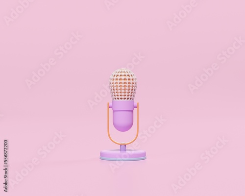 
Cute purple retro microphone isolated on pastel pink background. Minimal style. 3 D rendering illustration.