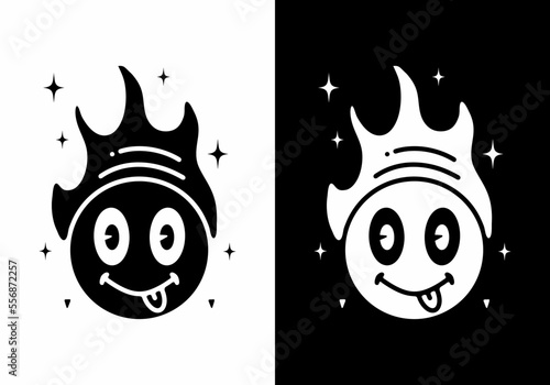 Illustration line art of emoticon tongue tattoo