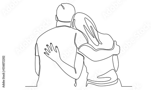 continuous line of loving couple hugging