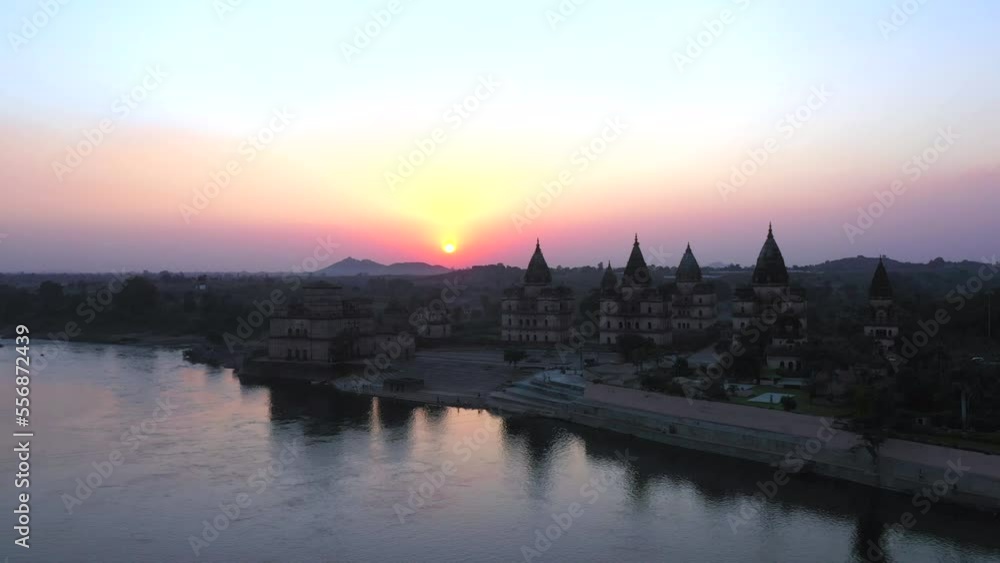 An Aerial shot of The Royal Chhatris in Evening at Orchha, Madhya Pradesh, India An Aerial shot of The Royal Chhatris in Evening at Orchha, Madhya Pradesh, India