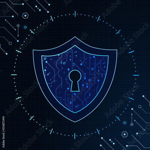 Cyber security technology concept , Shield With Keyhole icon with world map background , personal data , vector illustration.	
