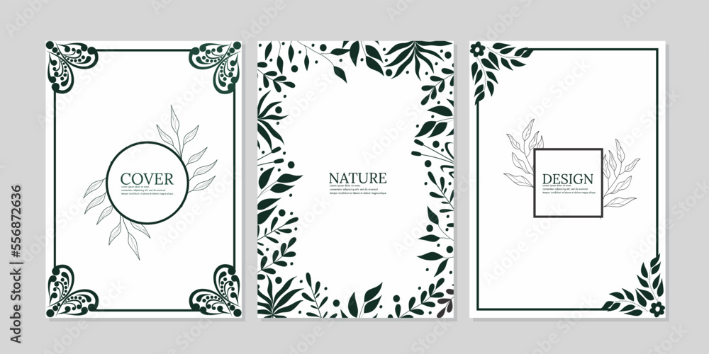 Vector classical book cover. Decorative vintage frames or borders to be printed on the book covers, invitations, brochures, journals. silhouette leaf decoration.