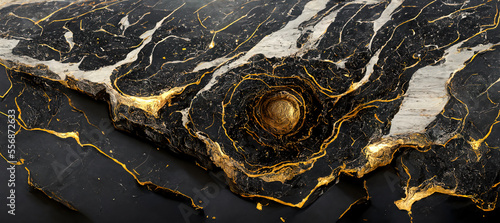 Panel kuchenny z motywem The texture of black and white marble with gold veins. Natural pattern. Abstract 3D illustration of marble surface for backgrounds, wallpapers, photo wallpapers, murals, posters.