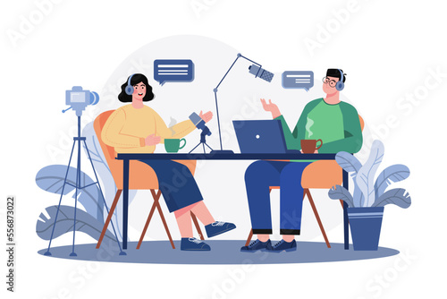 Podcast Interview Illustration concept on white background