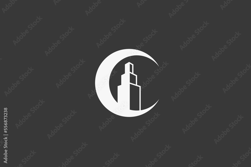 Illustration vector graphic of halfmoon and building Illustration vector graphic of halfmoon and building