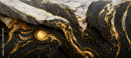 Panel kuchenny z motywem The texture of black and white marble with gold veins. Natural pattern. Abstract 3D illustration of marble surface for backgrounds, wallpapers, photo wallpapers, murals, posters.