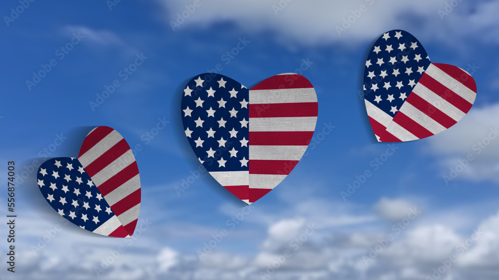 Obraz premium American heart on blur cloud background.
