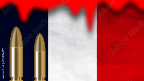 bullets on blur france flag with blood concept showing humble for nation photo