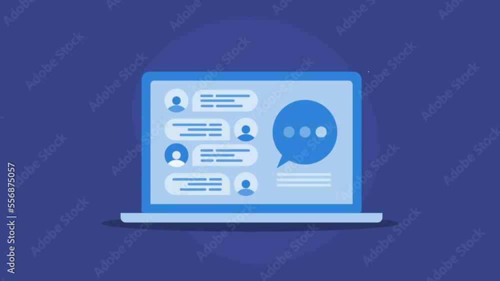 People exchange information with text chat message on laptop computer screen, digital communication online messenger group discussion concept.