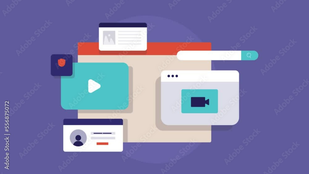 Online content management and data protection on internet, secure authorised access to personal documents and files animation concept. Online content management and data protection on internet, secure authorised access to personal documents and files animation concept.