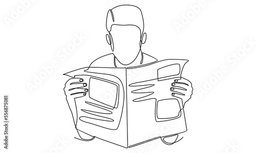 continuous line of businessman reading newspaper