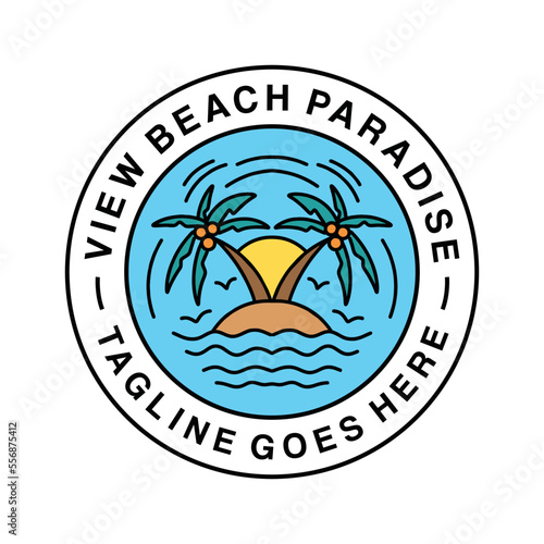 Premium Monoline View Beach Logo Design Emblem Vector illustration Summer Ocean badge symbol icon