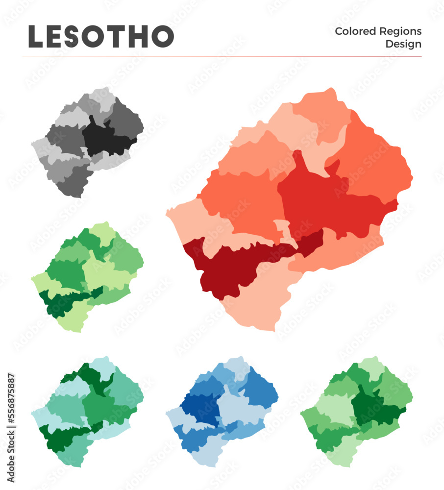 Lesotho map collection. Borders of Lesotho for your infographic. Colored country regions. Vector illustration.