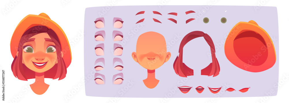 Woman in hat, smiling girl avatar generator. Female character face ...