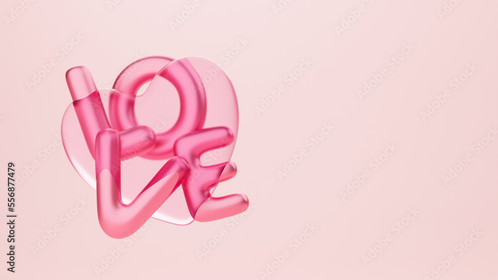 Valentine's day heart shape Love word pink gold gift box Romantic decorative elements background Valentines Day concept. 3d rendering.