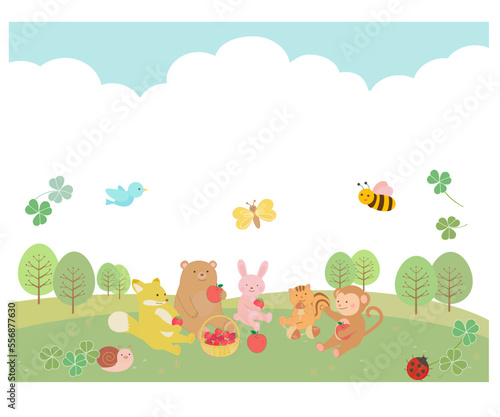 かわいい動物たちの春のピクニック