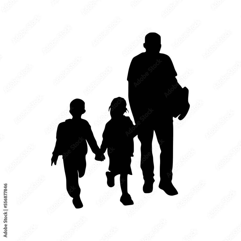 dad walk with boys silhouette illustration