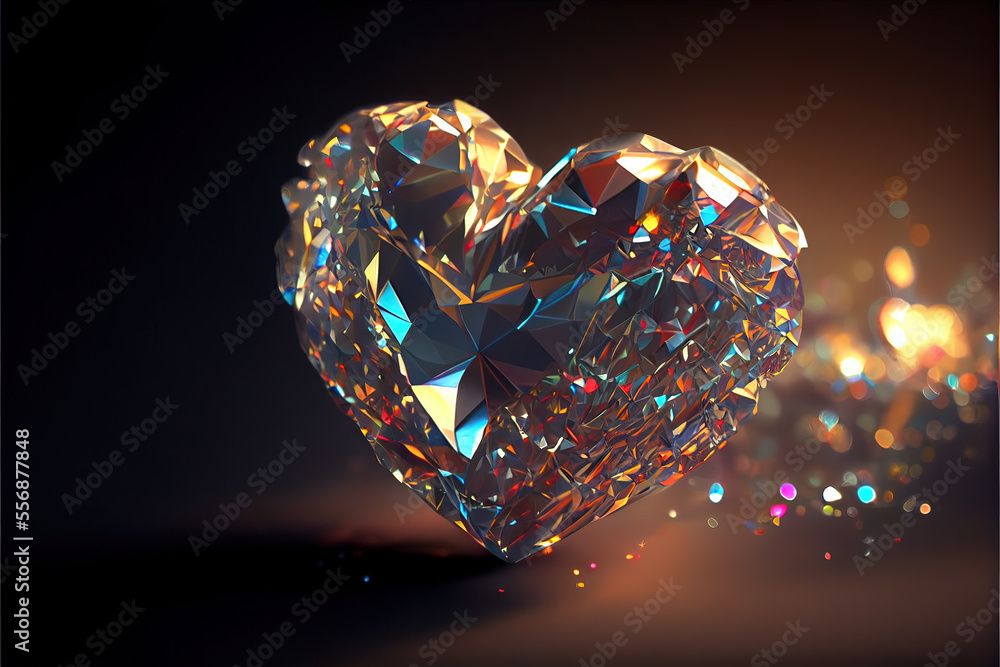 Fototapeta premium bling love , diamond heart shape, decor, romantic. Love and valentine day concept. Neural network generated Ai art. Digitally generated image. Not based on any actual scene or pattern.