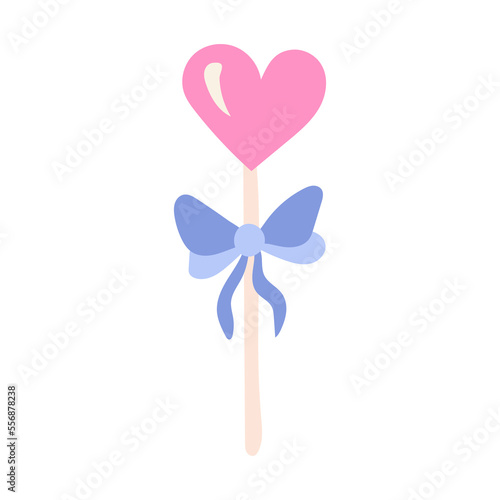 Lollipop in the shape of a heart on a stick with a bow © plaksik13