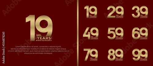 set of anniversary logo style golden color on red background for special moment