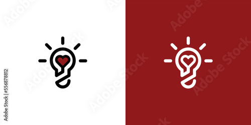 love idea with Bulb lamp and heart logo