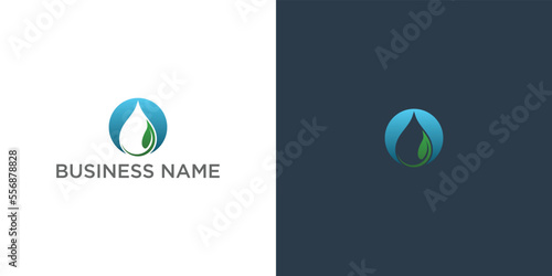 Water drop logo template with eco leaf and water concept. vector illustration
