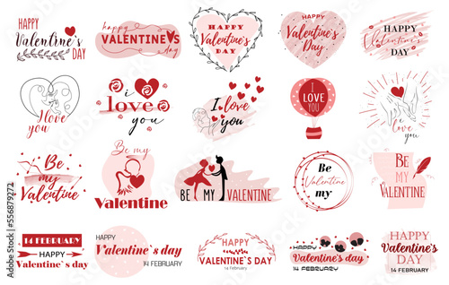 Set of drawn cards for Valentine's Day on white background