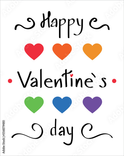 Beautiful greeting card for Valentine's Day with rainbow hearts on white background. LGBT concept