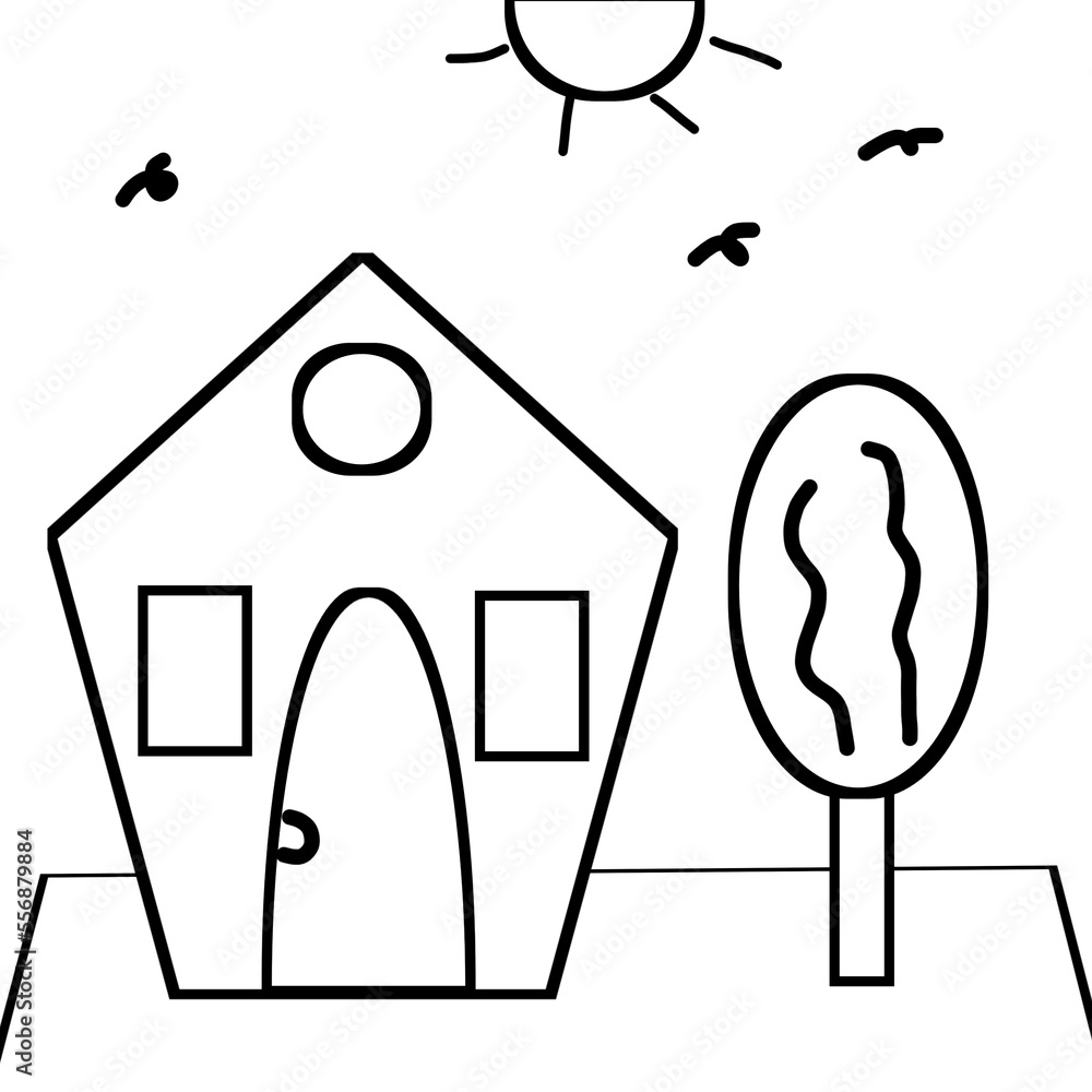 Fototapeta premium Coloring page house and trees for kids