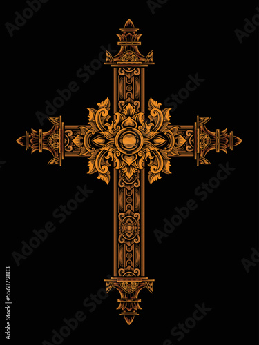 christian cross vector design with fancy ornament, editable color