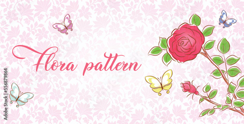 Rose butterfly flower pattern background water color 
