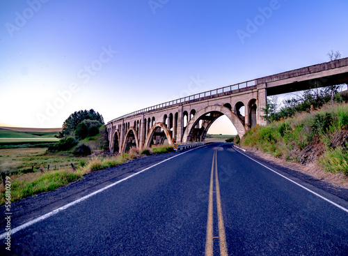 Old concrete trestle style bridge in the Palouse area of Washington