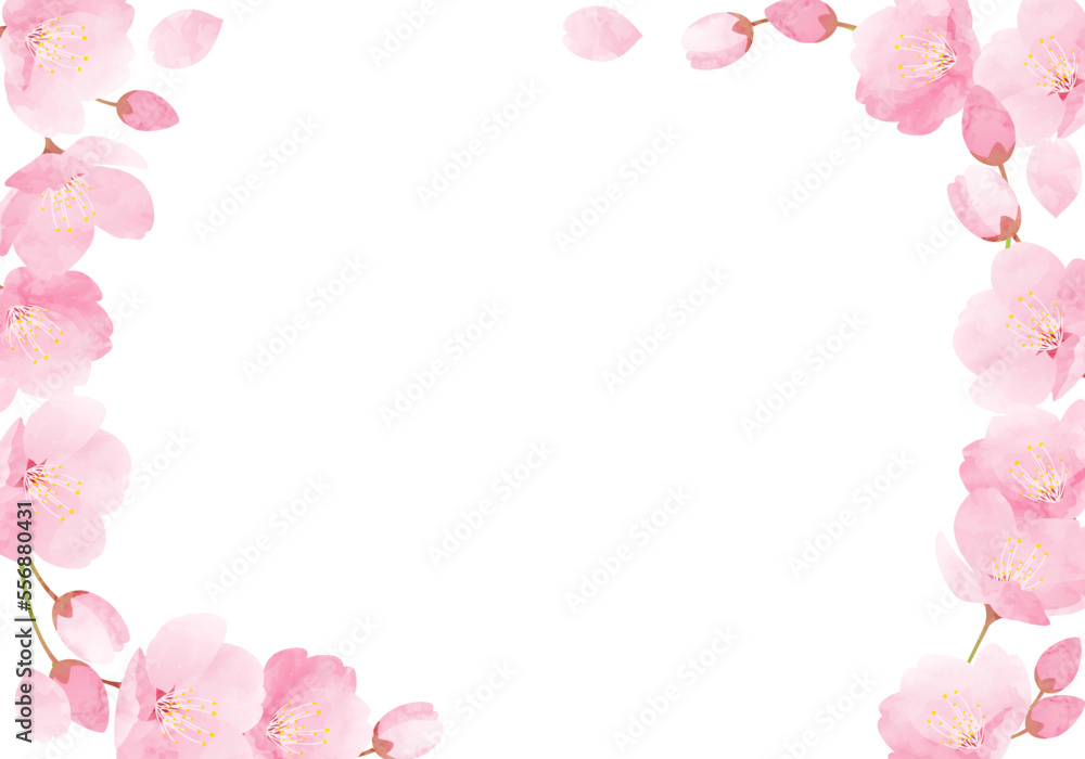 水彩の桜の花のベクターイラストフレーム背景