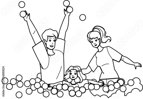family entertiment line pencil drawing vector. happy fun girl young, child play, kid together, childhood joy, person mother father family entertiment character. people Illustration photo