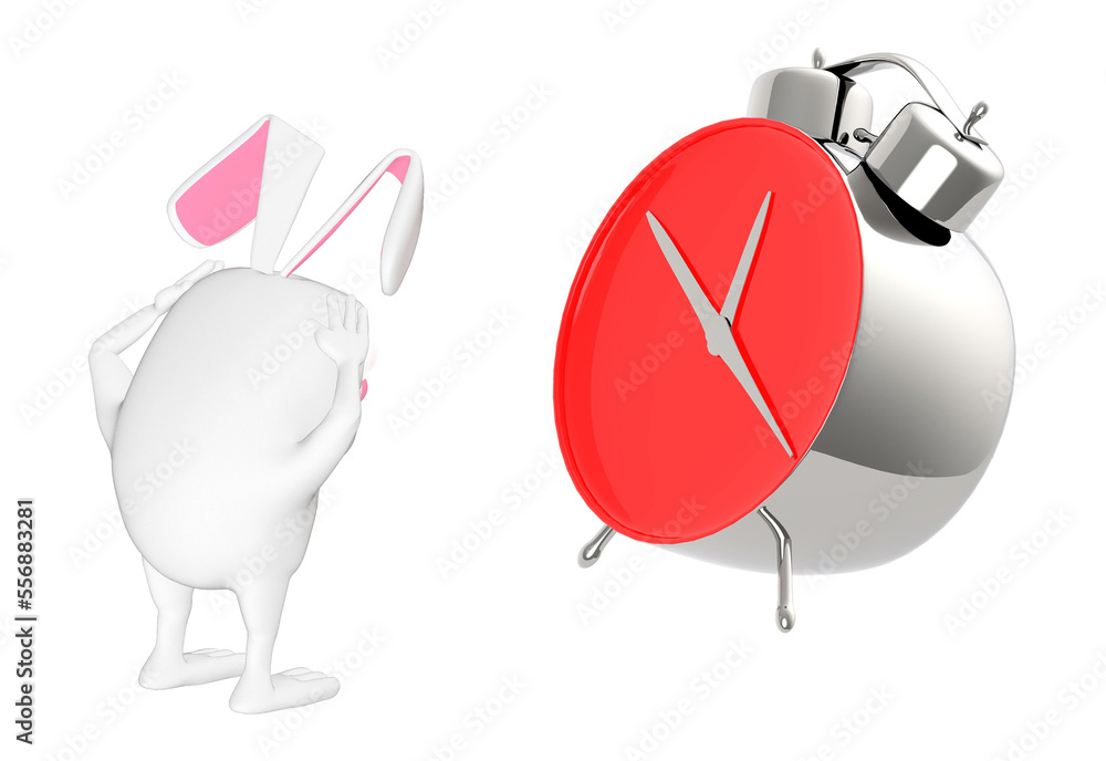 Fototapeta premium 3d character , rabbit stressed looking at clock