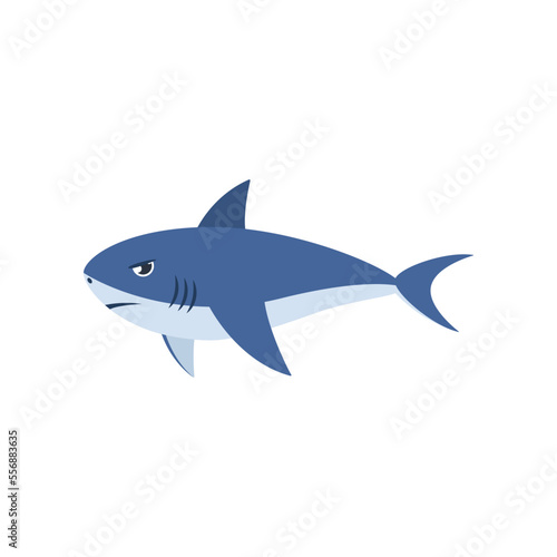 Cute shark being angry cartoon illustration. Baby underwater angry animal on white background. Marine animal, fish concept
