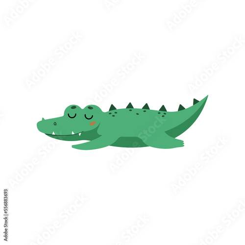 Cute crocodile lying and sleeping cartoon illustration. Funny alligator sleeping. Jungle, predator animal concept