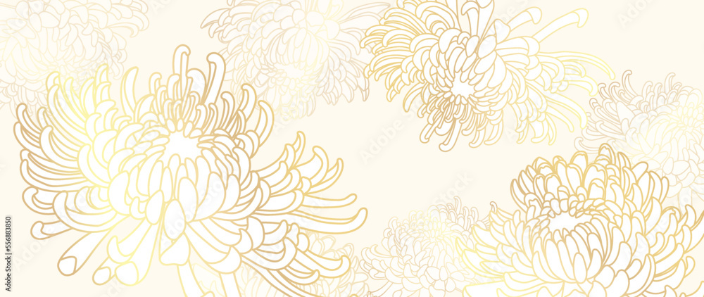 Luxury floral golden line art wallpaper. Elegant gradient gold mums flowers pattern background. Design illustration for decorative, card, home decor, website, packaging design, print, cover, banner. Luxury floral golden line art wallpaper. Elegant gradient gold mums flowers pattern background. Design illustration for decorative, card, home decor, website, packaging design, print, cover, banner.