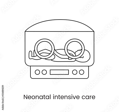 Intensive therapy for newborns line icon in vector, equipment for resuscitation of a baby.