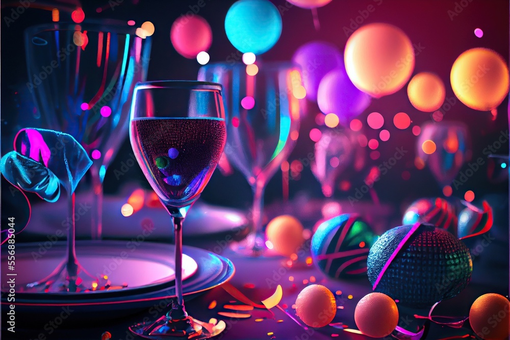 New Year's Eve party background, pop color, group of people dancing and joyful, countdown, neural network generated Ai art.Digitally painting, generated image. Not based on any actual scene or pattern New Year's Eve party background, pop color, group of people dancing and joyful, countdown, neural network generated Ai art.Digitally painting, generated image. Not based on any actual scene or pattern