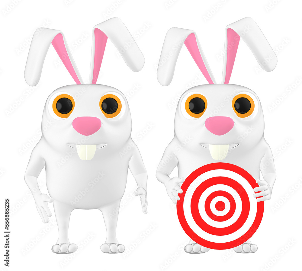 3d character , rabbit with a dart target board