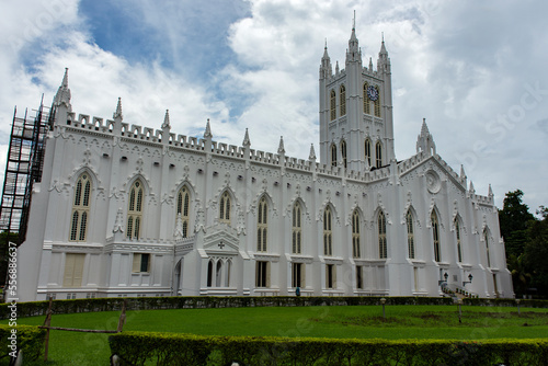 A front view of the famous St Paul's Cathedral in Kolkata.