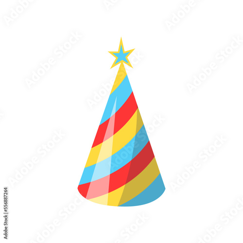 Celebration or party colorful hat or cap vector illustration. Cartoon drawing of triangle hat on white background. Birthday, holiday, decoration concept