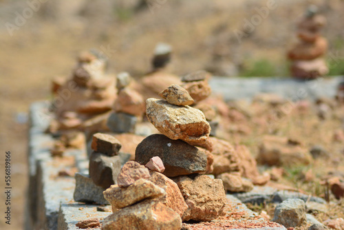 Fototapeta Naklejka Na Ścianę i Meble -  Stones are balanced on top of each other. Symbol of equilibrium and Zen